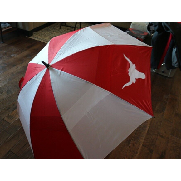 62" Arc Shed Rain Windjammer Vented Golf Umbrella Red White Longhorns - Picture 2 of 6